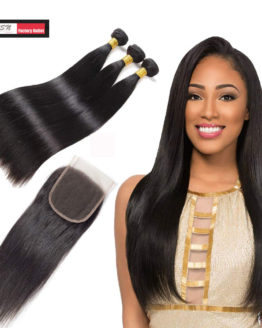 3 Bundles Of Brazilian Straight Hair With Lace Closure