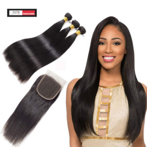 3 Bundles Of Brazilian Straight Hair With Lace Closure